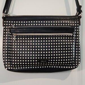 Relic Crossbody Purse Bag Black & White Polka Dot Multi Pocket Adjustable Strap